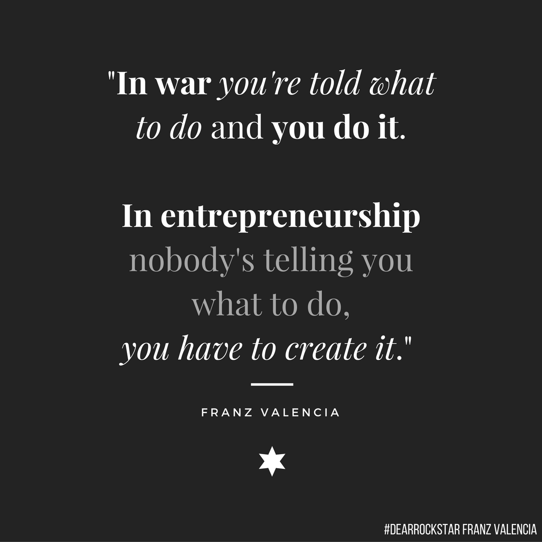 Veteran, young entrepreneur quote about the difference between entrepreneurship and war